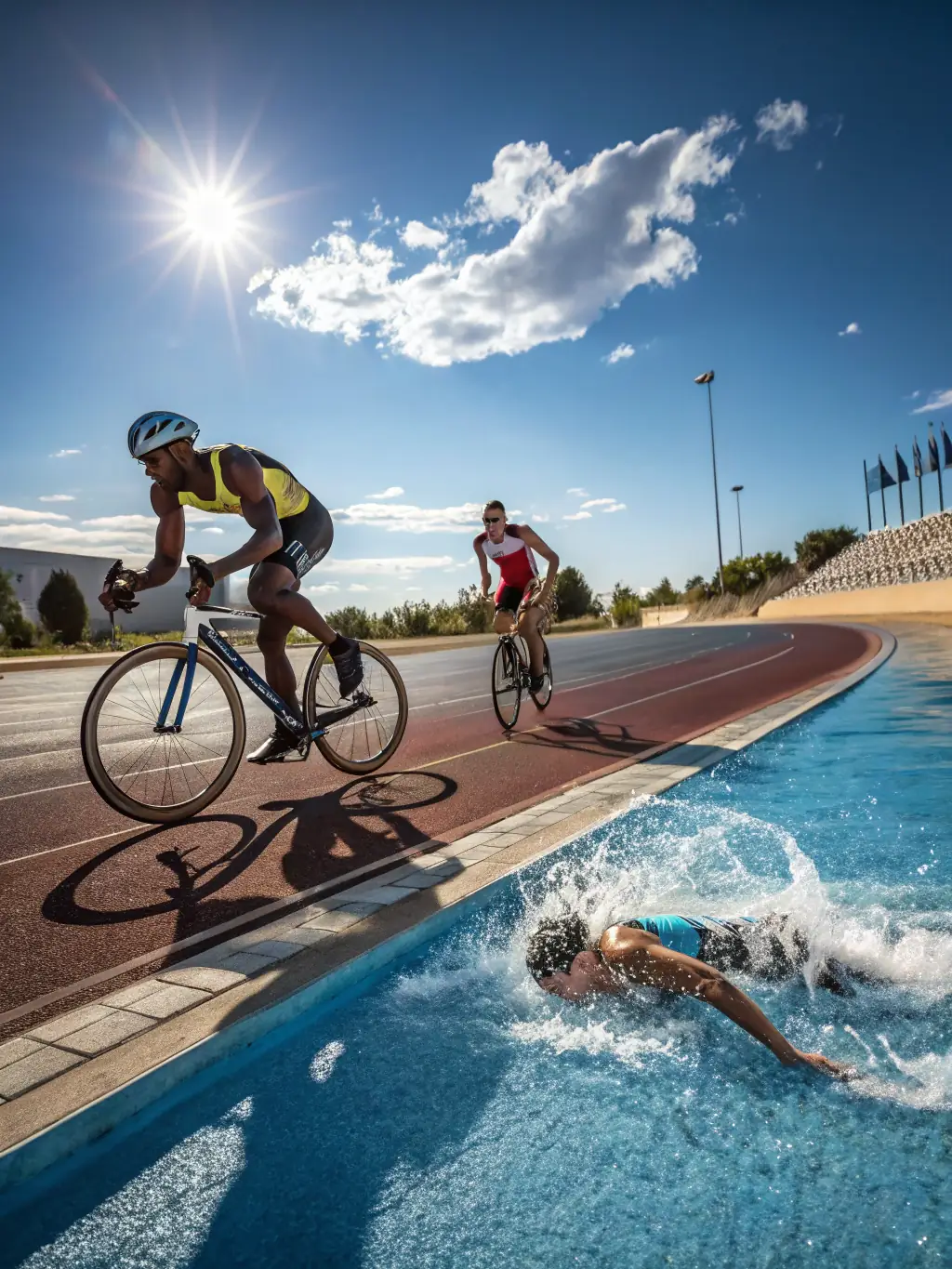 A diverse group of athletes competing in a track and field event, demonstrating the organization's commitment to inclusivity and competitive sports.
