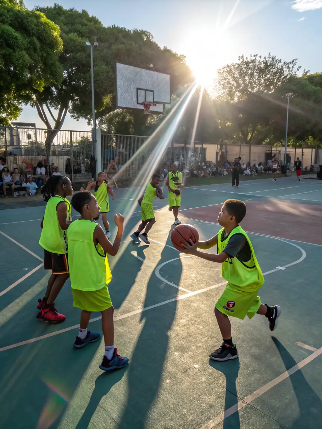 A group of community members participating in a basketball training session, emphasizing fitness and community engagement.